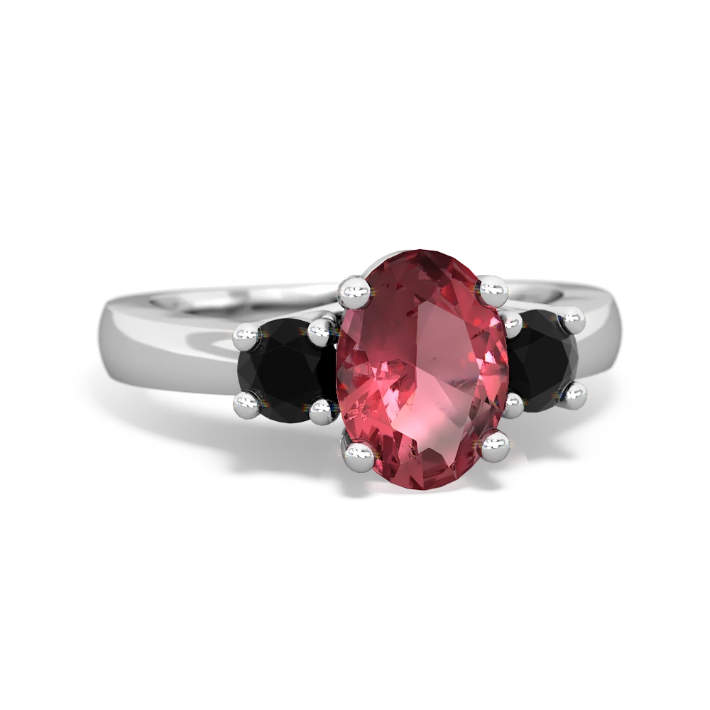 Pink Tourmaline Three Stone Oval Trellis 14K White Gold ring R4024