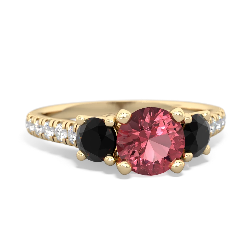 Pink Tourmaline Pave Trellis 14K Yellow Gold ring R5500