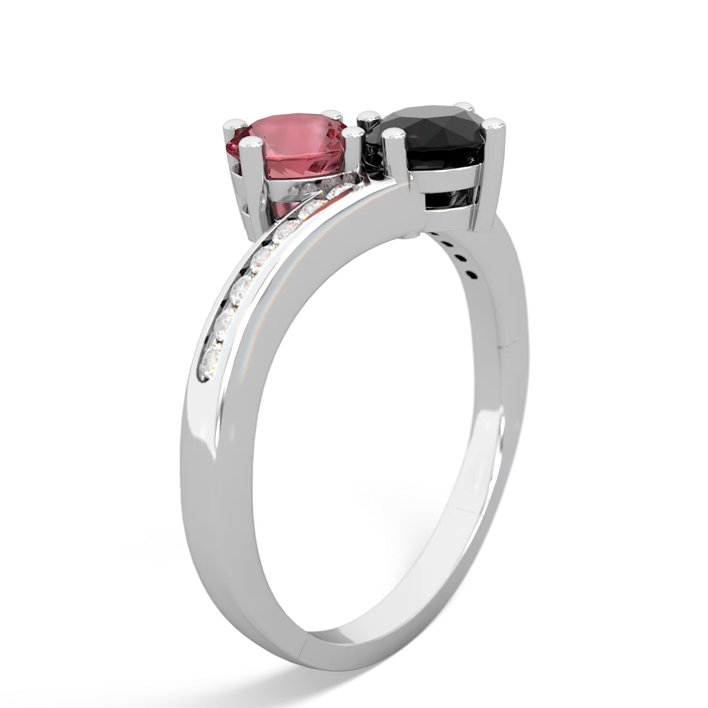 Pink Tourmaline Channel Set Two Stone 14K White Gold ring R5303