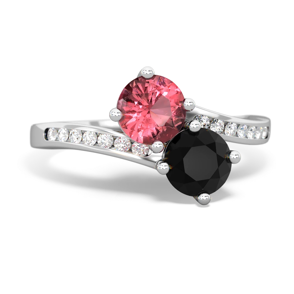 Pink Tourmaline Channel Set Two Stone 14K White Gold ring R5303