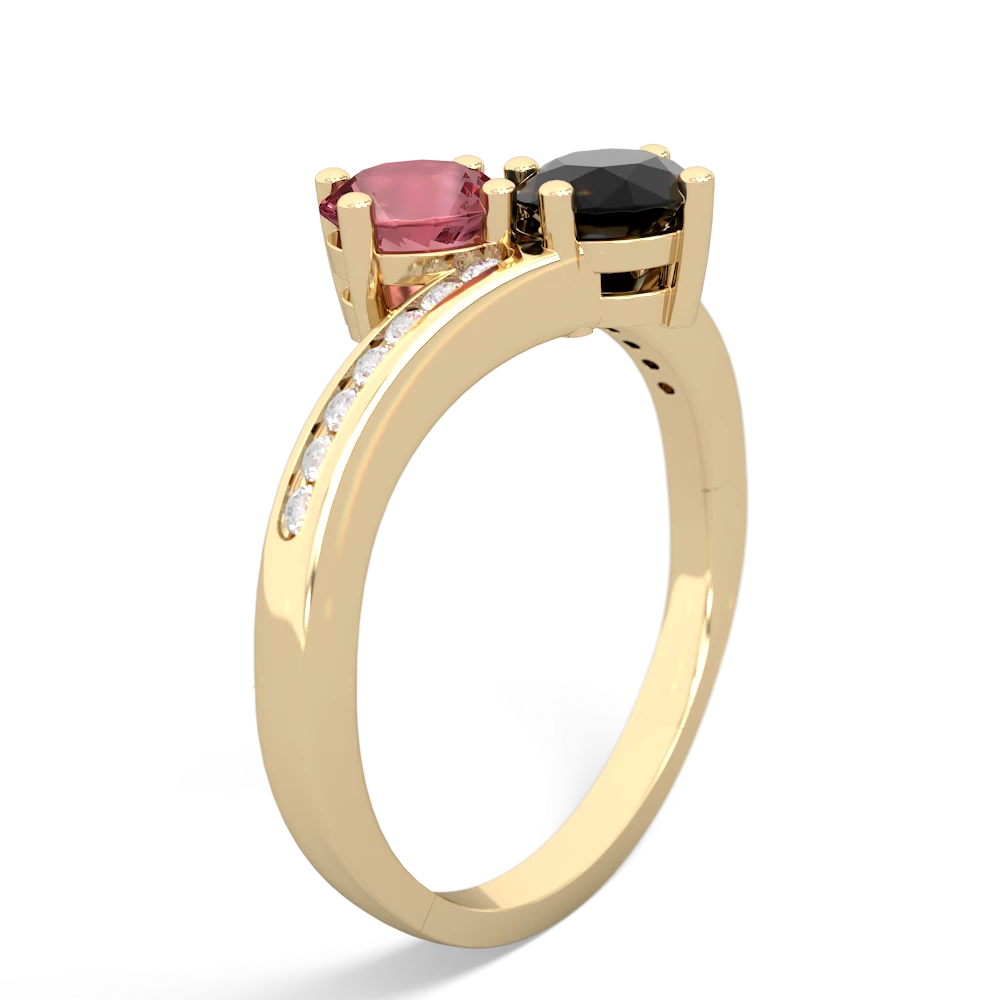 Pink Tourmaline Channel Set Two Stone 14K Yellow Gold ring R5303