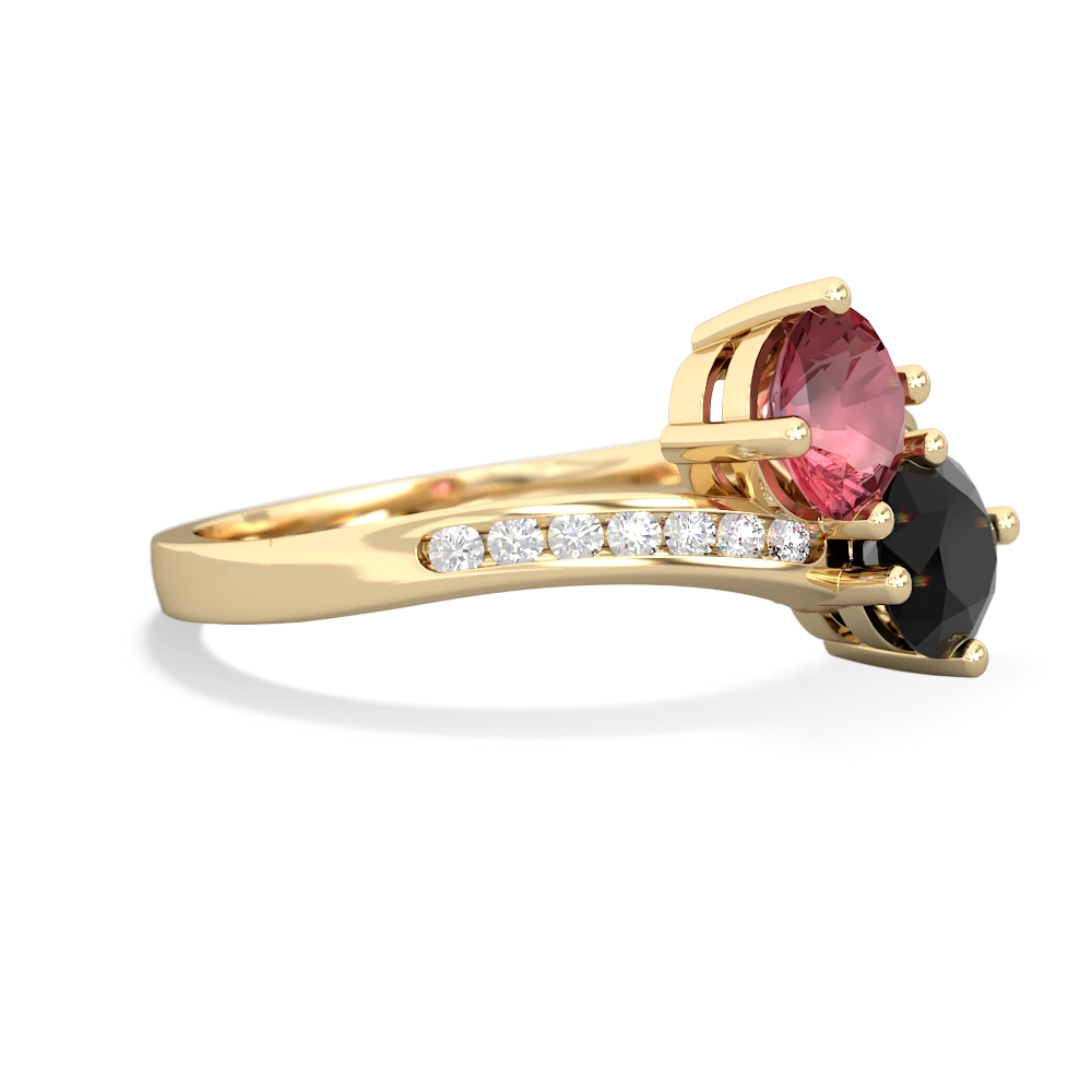 Pink Tourmaline Channel Set Two Stone 14K Yellow Gold ring R5303