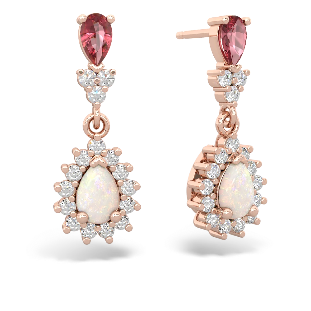 Pink Tourmaline Halo Pear Dangle 14K Rose Gold earrings E1882