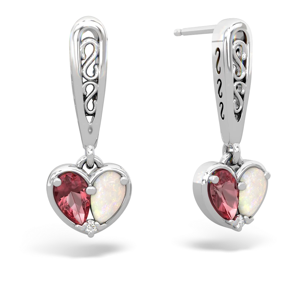 Pink Tourmaline Filligree Heart 14K White Gold earrings E5070