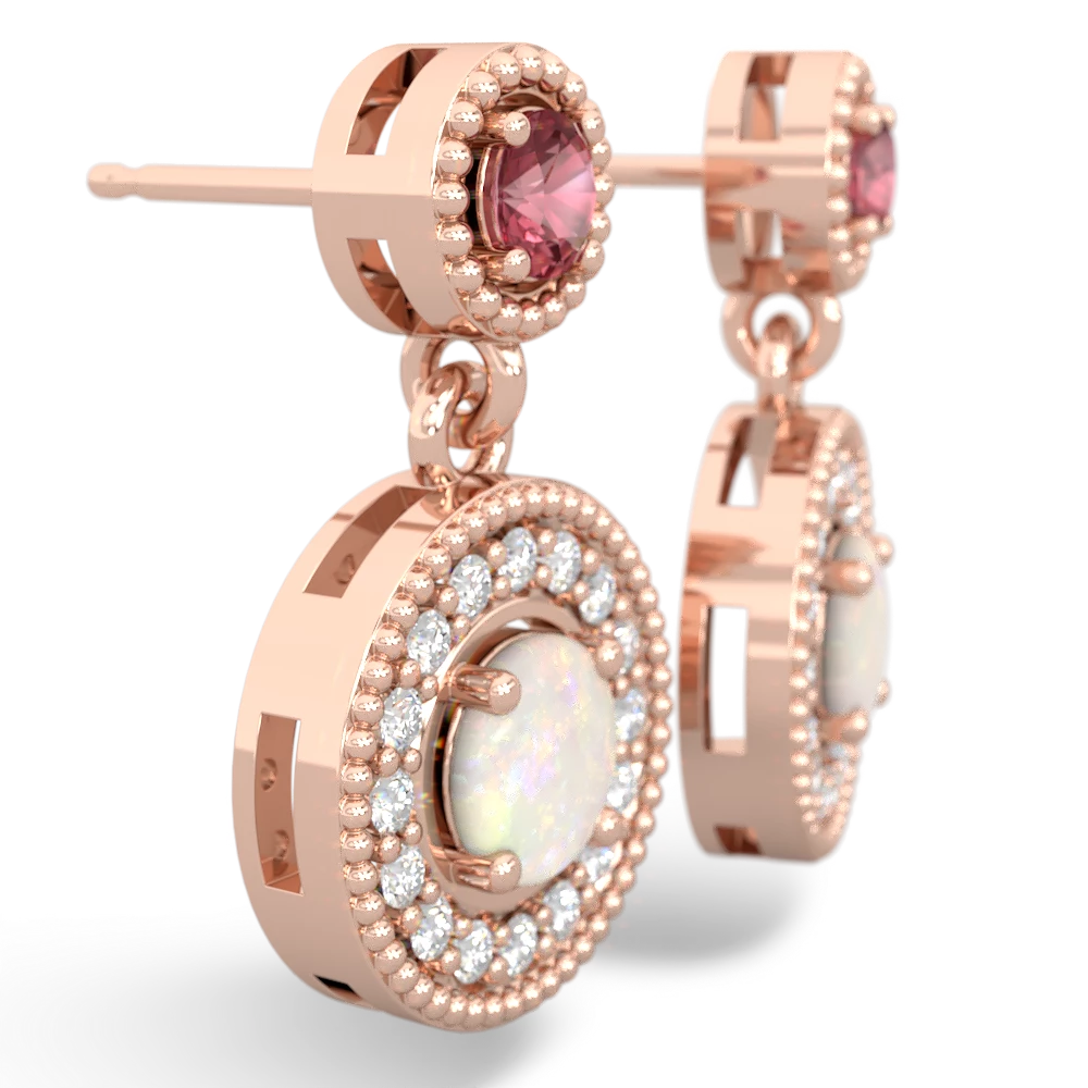 Pink Tourmaline Halo Dangle 14K Rose Gold earrings E5319