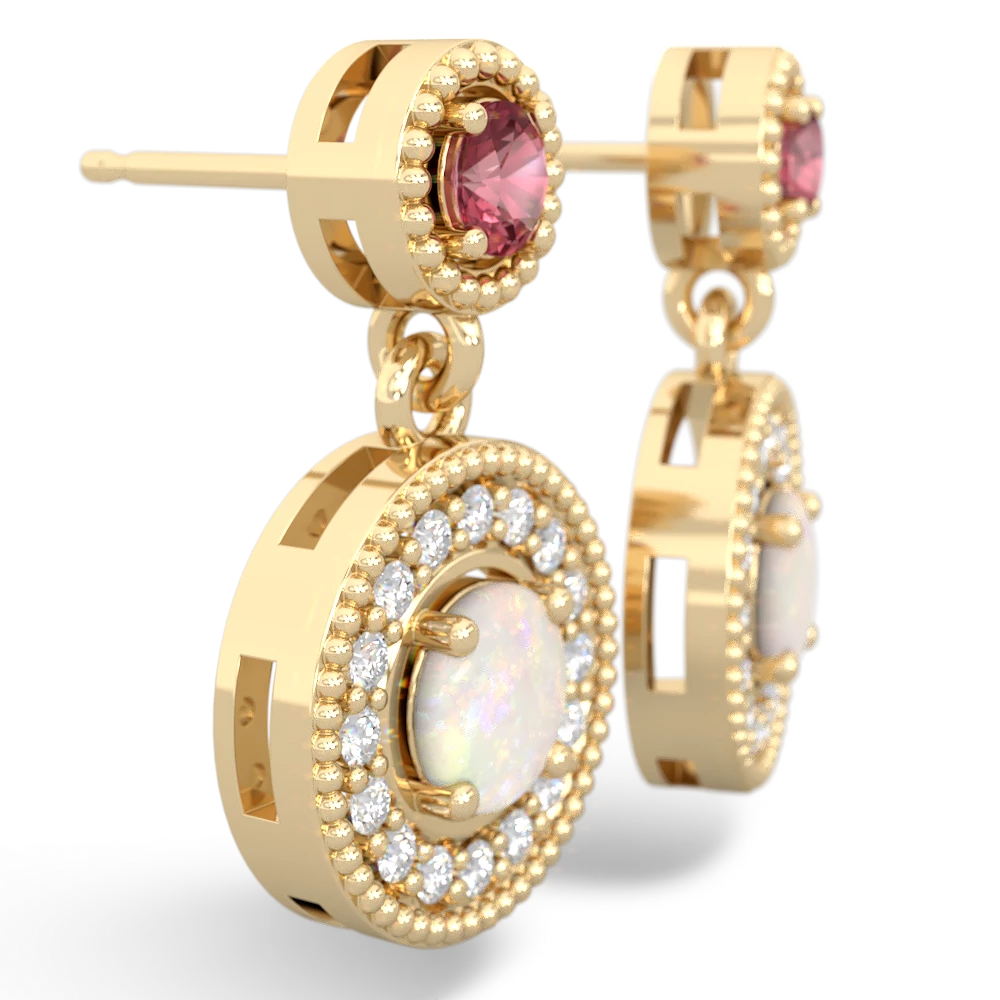 Pink Tourmaline Halo Dangle 14K Yellow Gold earrings E5319