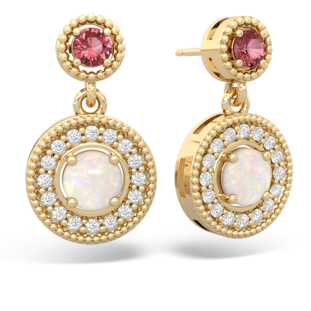 Pink Tourmaline Halo Dangle 14K Yellow Gold earrings E5319