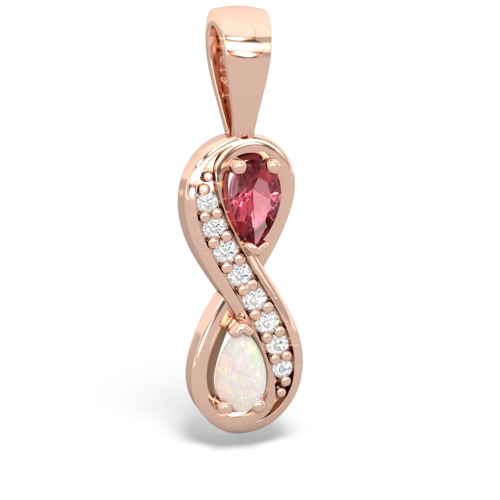 Pink Tourmaline Diamond Infinity 14K Rose Gold pendant P5390