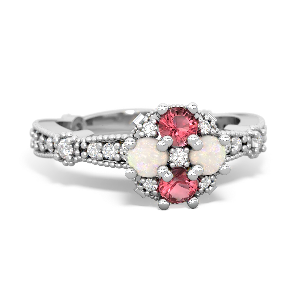 Pink Tourmaline Sparkling Tiara Cluster 14K White Gold ring R26293RD