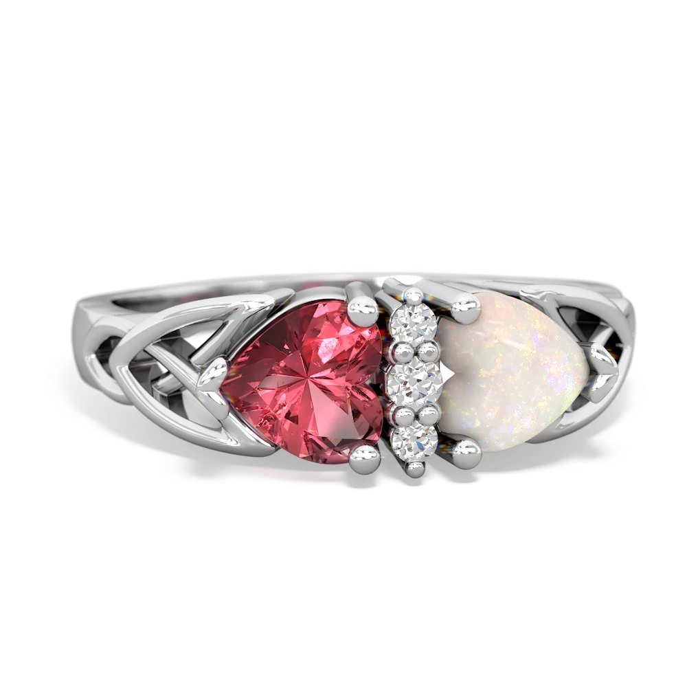 Pink Tourmaline Celtic Knot Double Heart 14K White Gold ring R5040