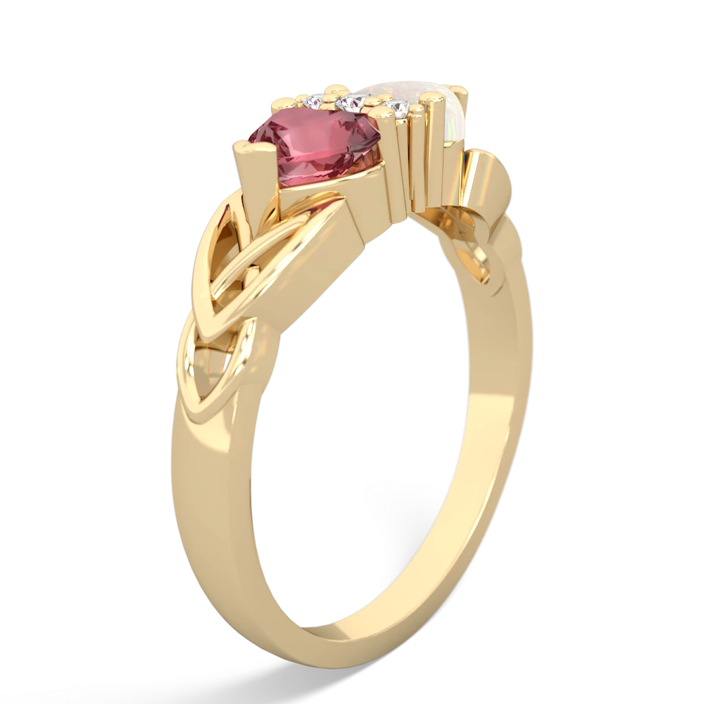 Pink Tourmaline Celtic Knot Double Heart 14K Yellow Gold ring R5040