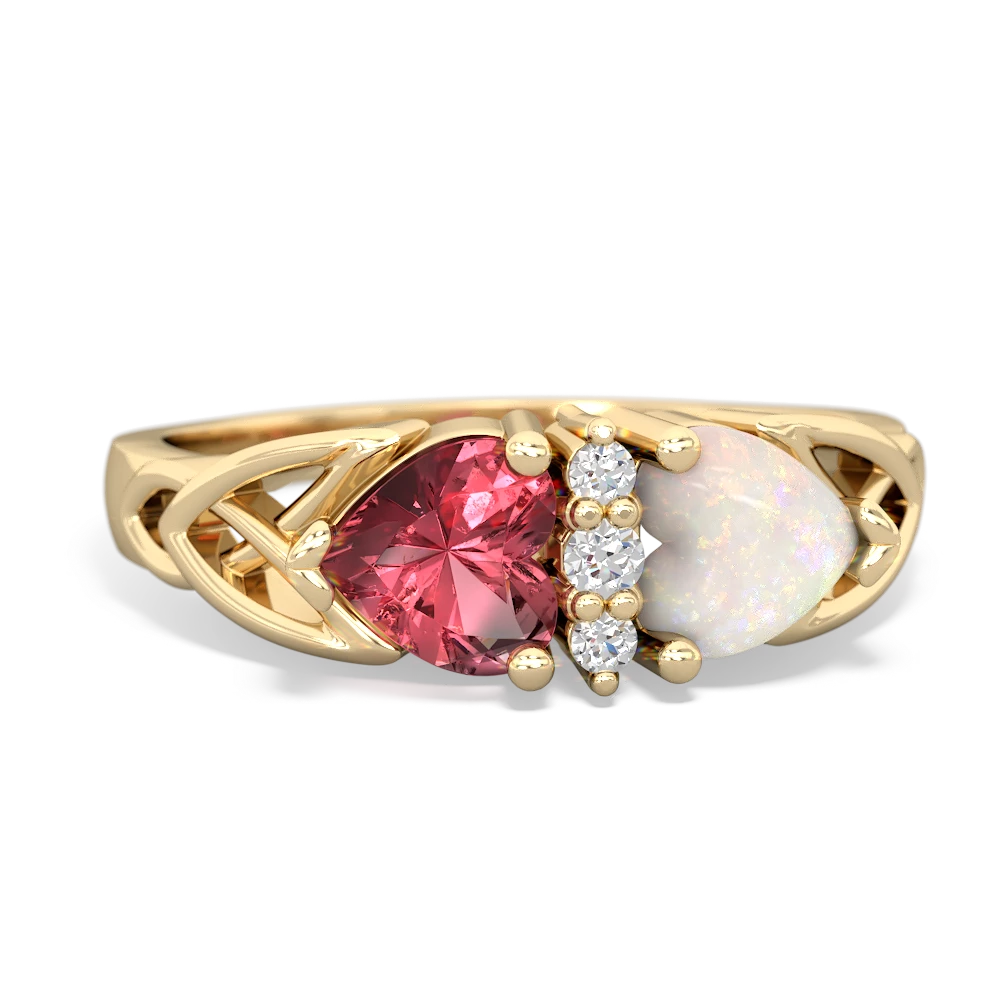 Pink Tourmaline Celtic Knot Double Heart 14K Yellow Gold ring R5040