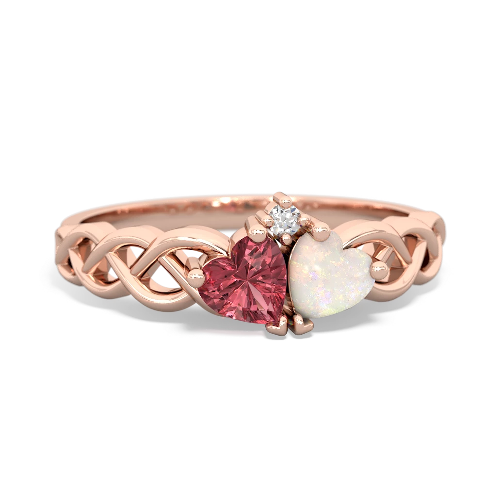 Pink Tourmaline Heart To Heart Braid 14K Rose Gold ring R5870