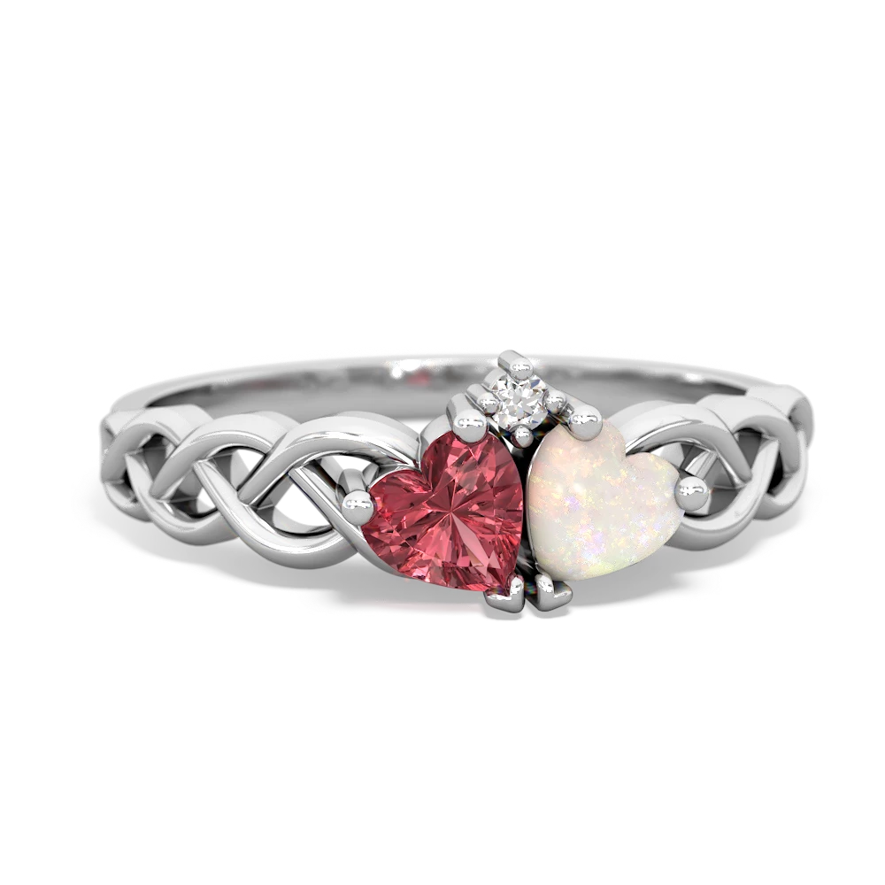 Pink Tourmaline Heart To Heart Braid 14K White Gold ring R5870