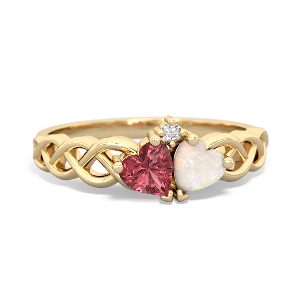 Pink Tourmaline Heart To Heart Braid 14K Yellow Gold ring R5870