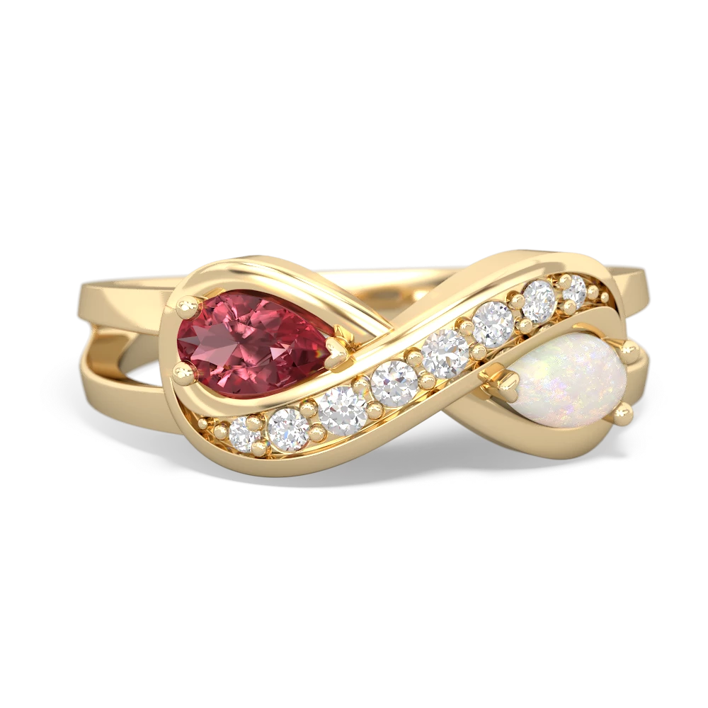 Pink Tourmaline Diamond Infinity 14K Yellow Gold ring R5390