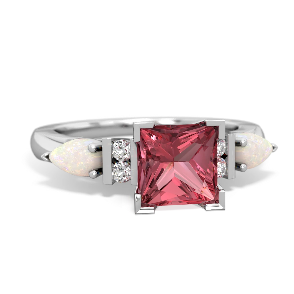 Pink Tourmaline 6Mm Princess Eternal Embrace Engagement 14K White Gold ring C2002