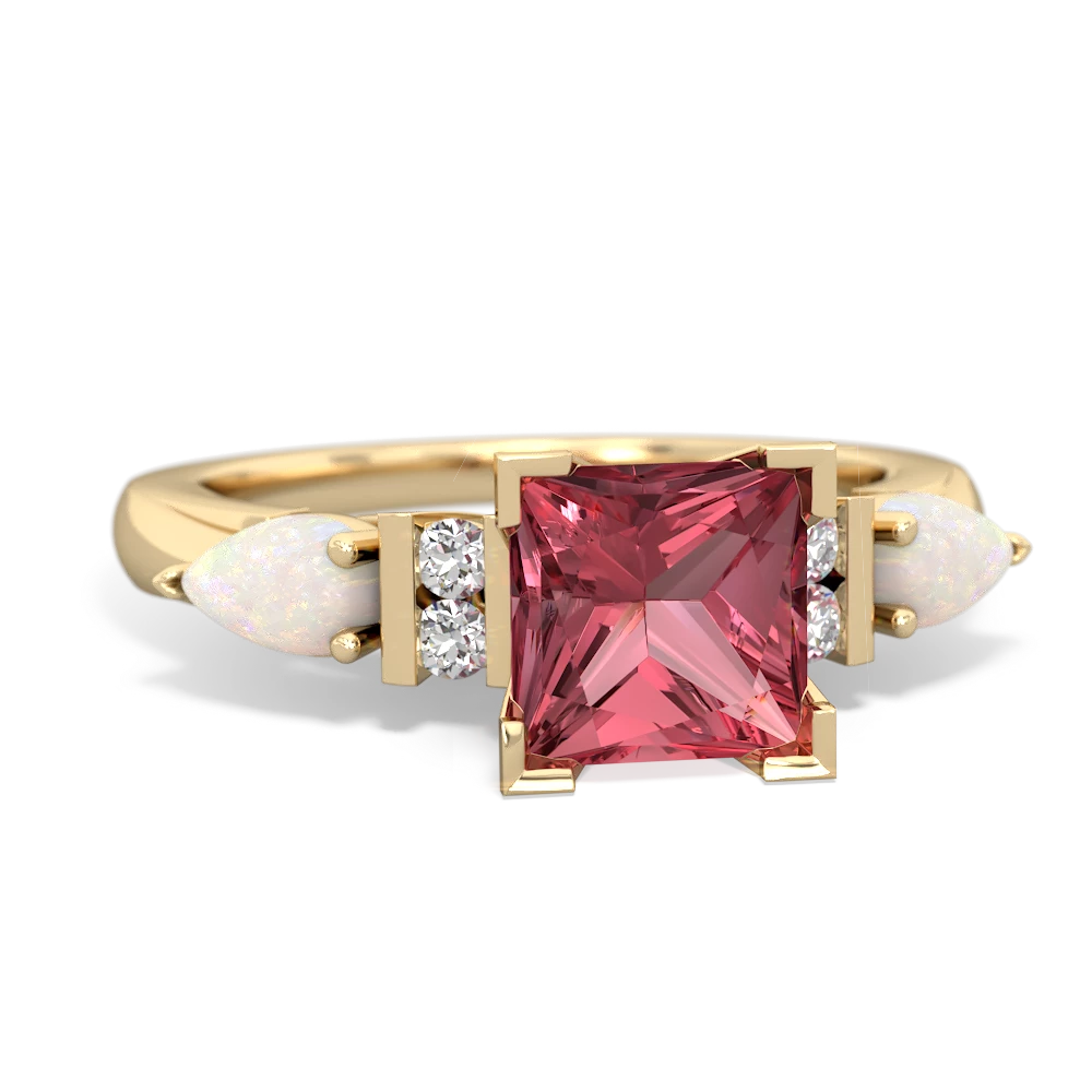 Pink Tourmaline 6Mm Princess Eternal Embrace Engagement 14K Yellow Gold ring C2002