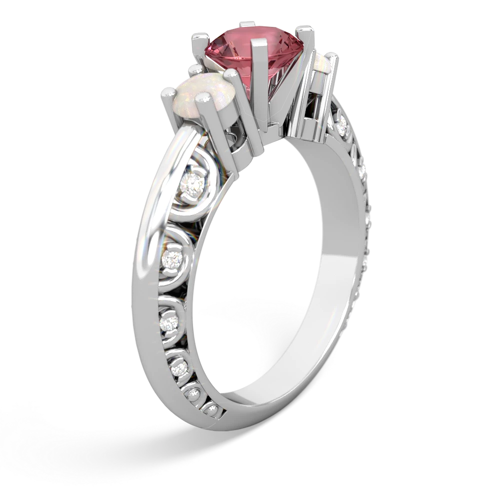 Pink Tourmaline Art Deco Eternal Embrace Engagement 14K White Gold ring C2003