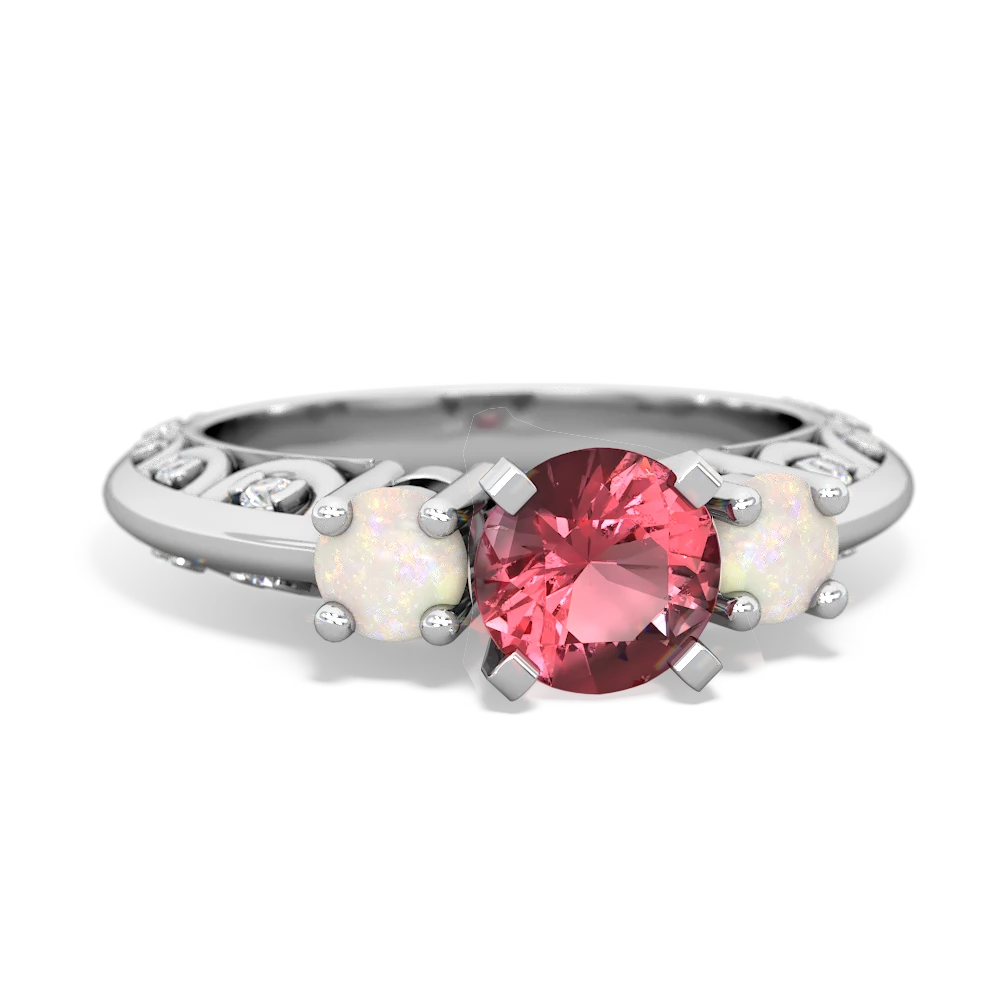 Pink Tourmaline Art Deco Eternal Embrace Engagement 14K White Gold ring C2003