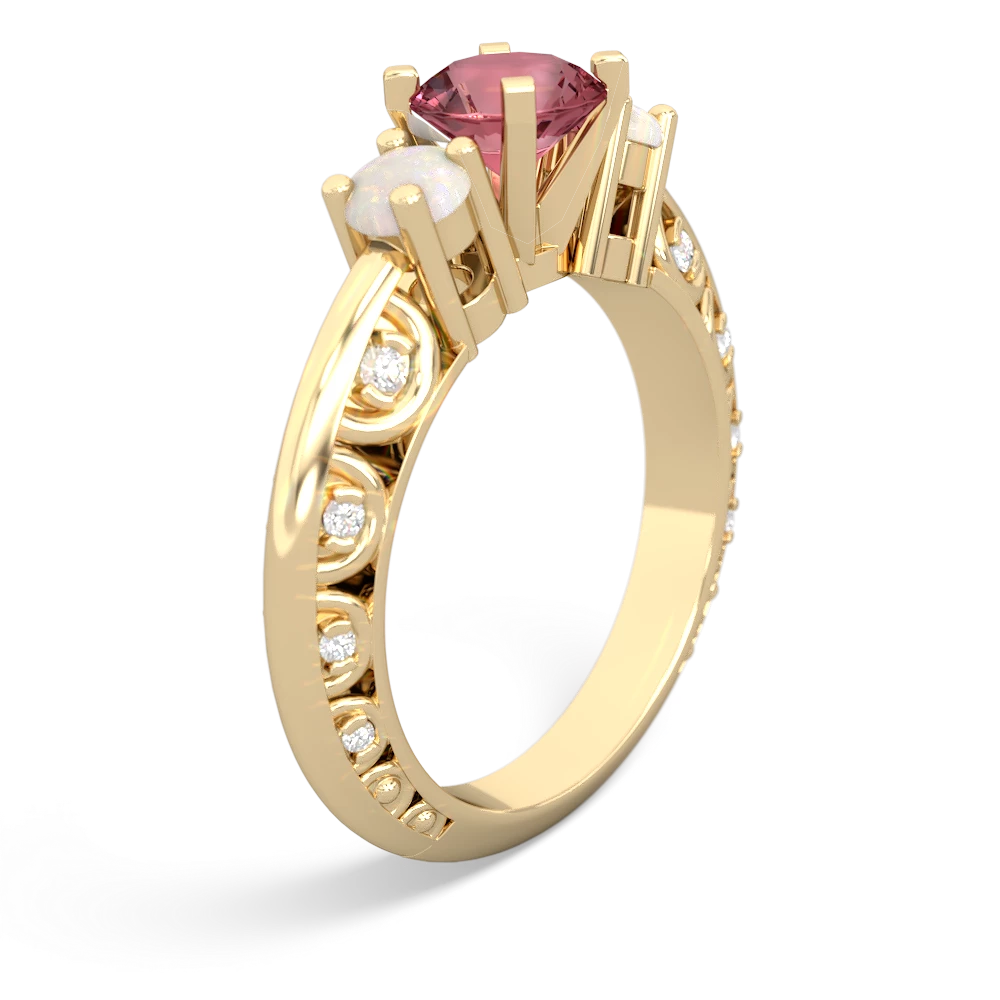 Pink Tourmaline Art Deco Eternal Embrace Engagement 14K Yellow Gold ring C2003