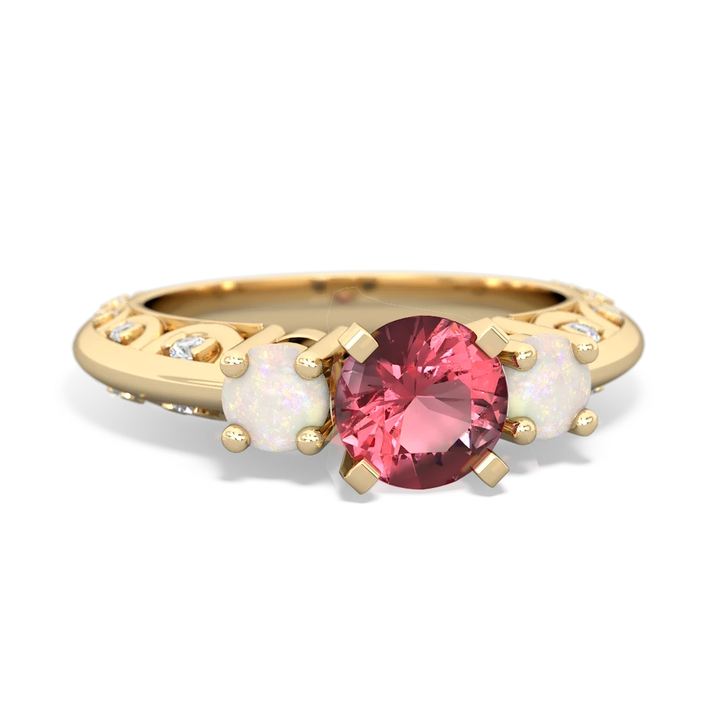 Pink Tourmaline Art Deco Eternal Embrace Engagement 14K Yellow Gold ring C2003