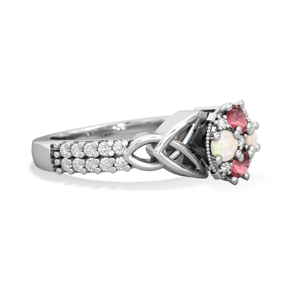 Pink Tourmaline Celtic Knot Cluster Engagement 14K White Gold ring R26443RD