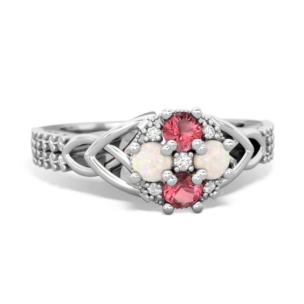 Pink Tourmaline Celtic Knot Cluster Engagement 14K White Gold ring R26443RD