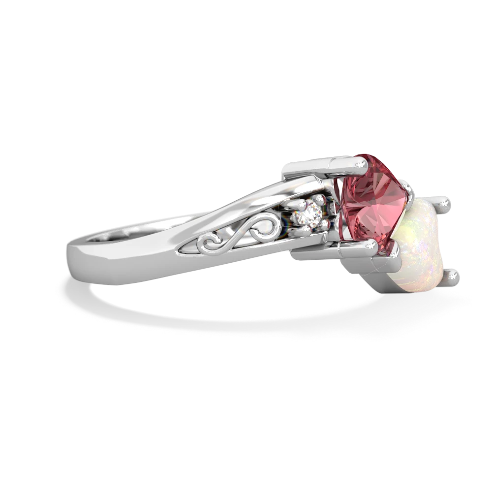 Pink Tourmaline Snuggling Hearts 14K White Gold ring R2178