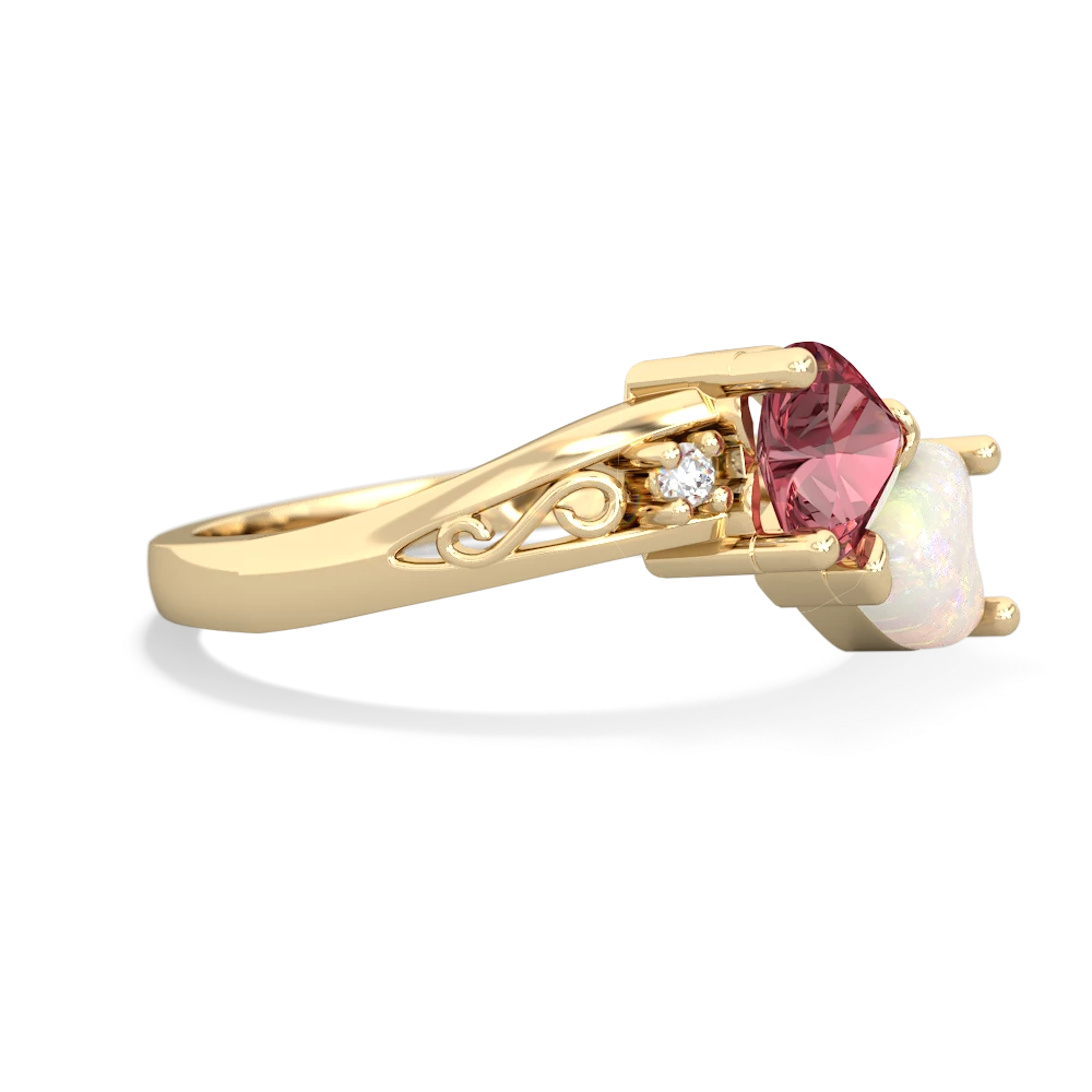 Pink Tourmaline Snuggling Hearts 14K Yellow Gold ring R2178