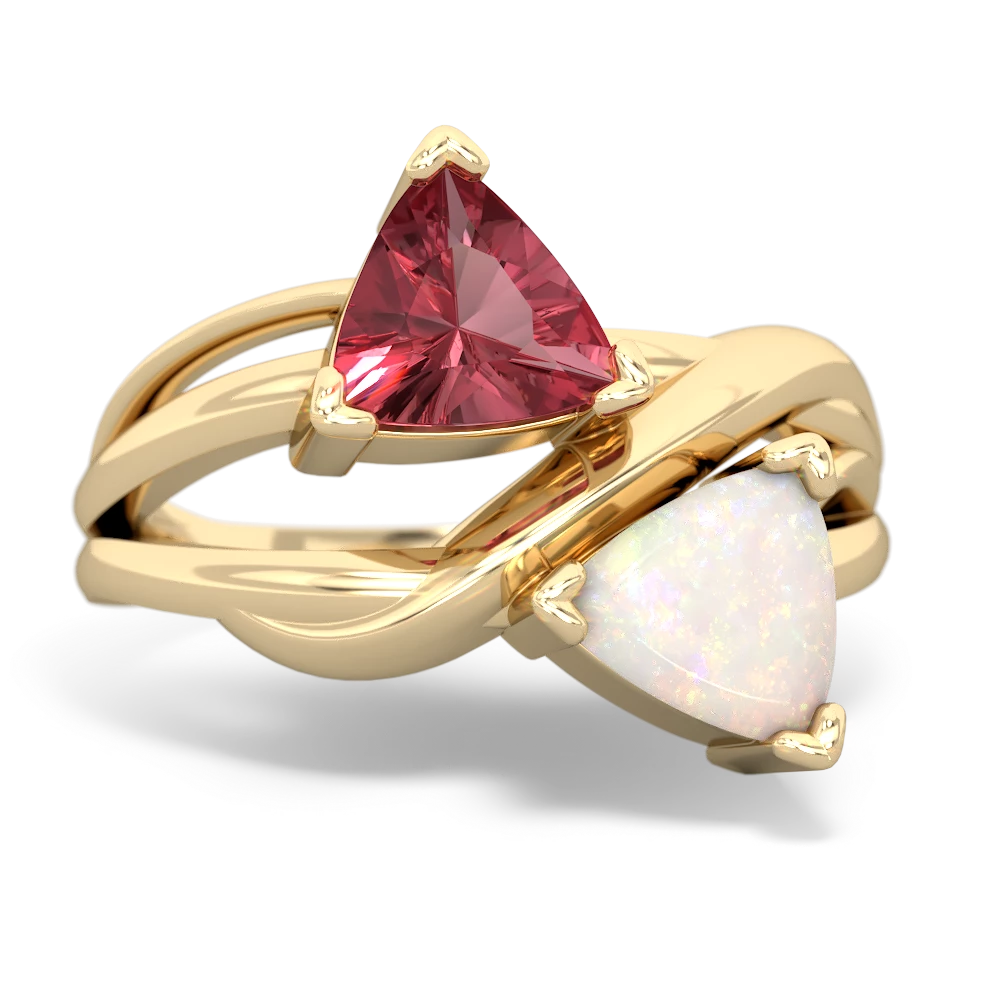 Pink Tourmaline Split Band Swirl 14K Yellow Gold ring R2341