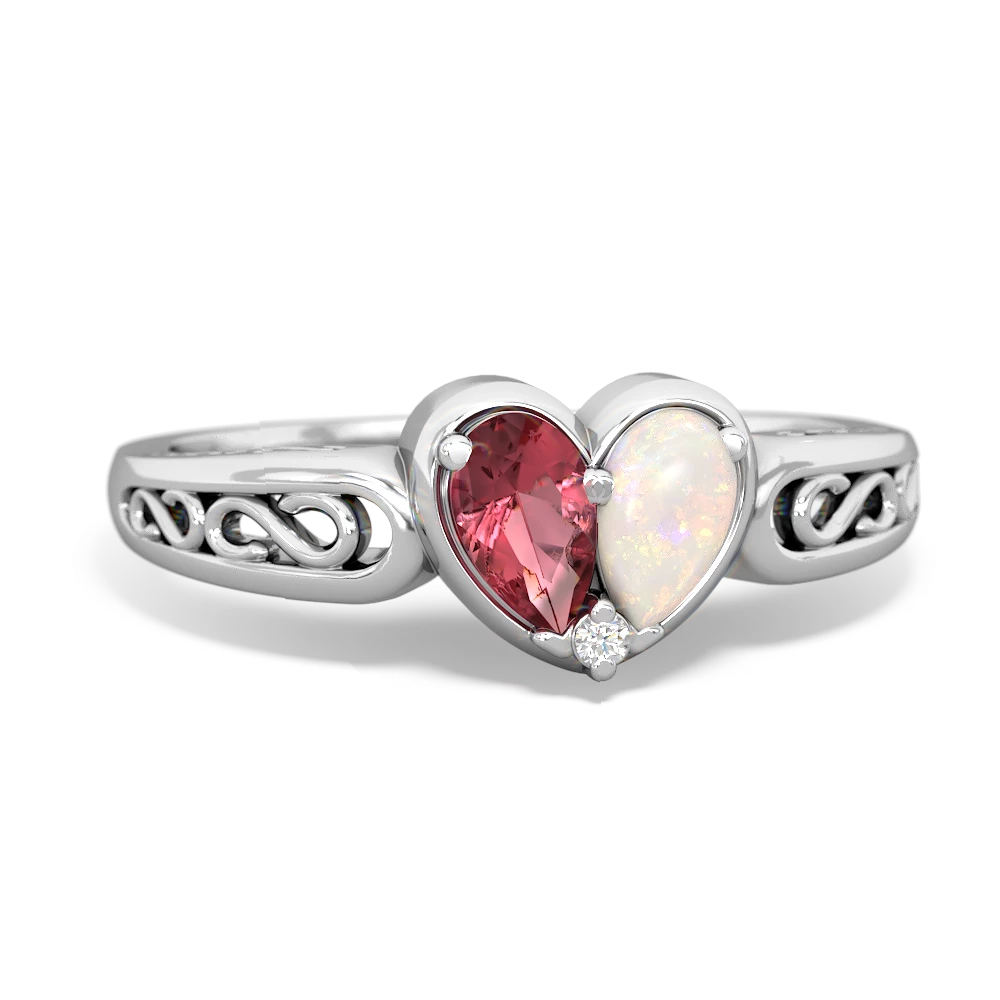 Pink Tourmaline Filligree 'One Heart' 14K White Gold ring R5070