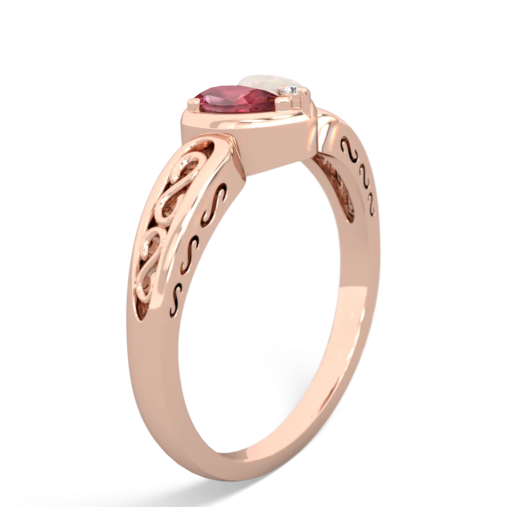 Pink Tourmaline Filligree 'One Heart' 14K Rose Gold ring R5070