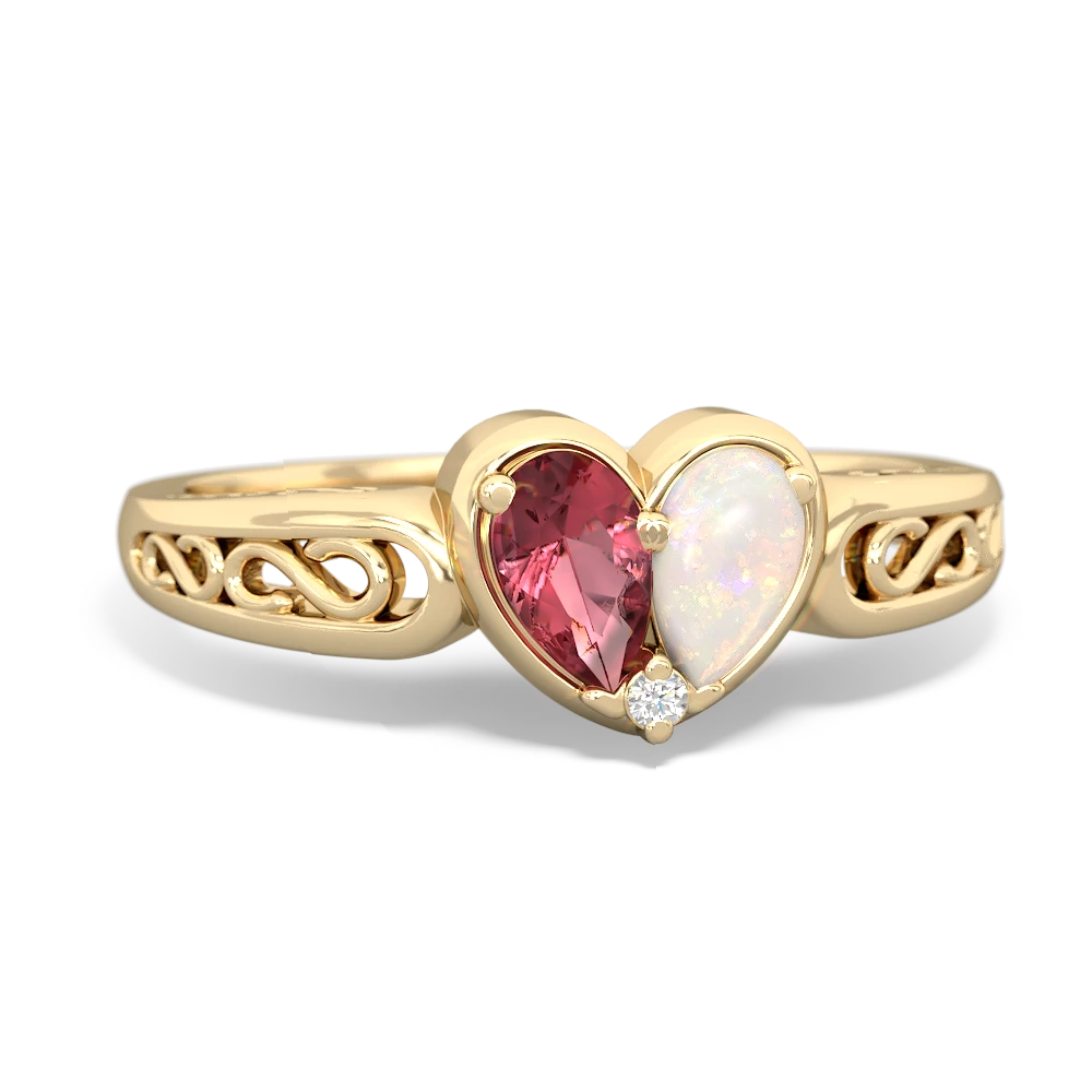 Pink Tourmaline Filligree 'One Heart' 14K Yellow Gold ring R5070