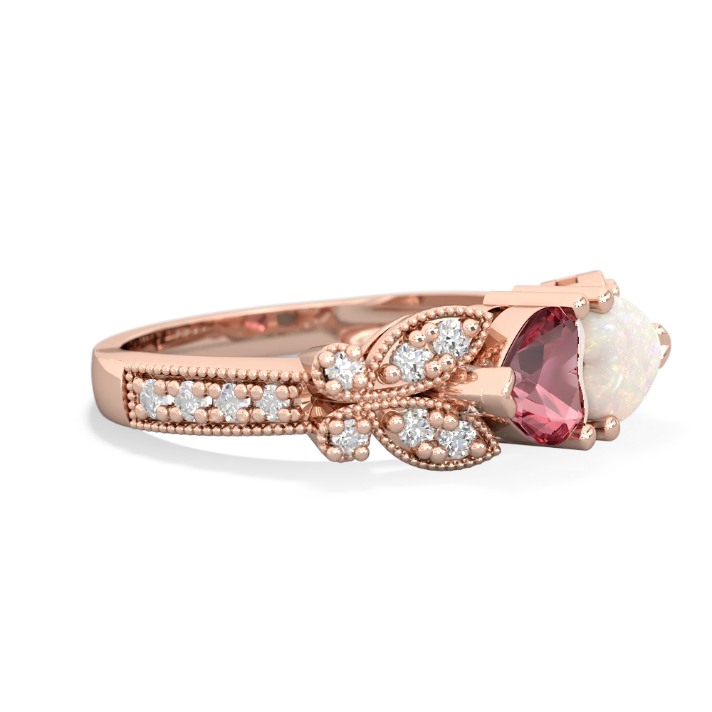 Pink Tourmaline Diamond Butterflies 14K Rose Gold ring R5601