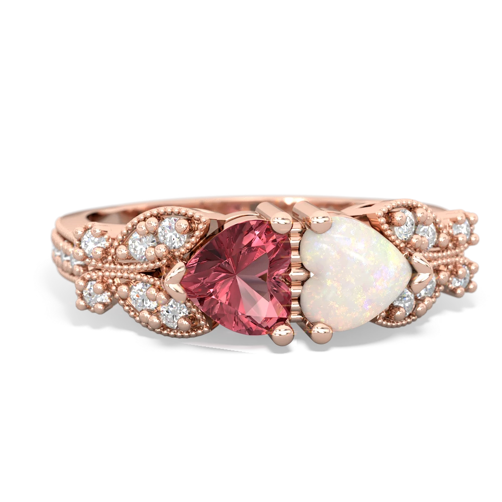 Pink Tourmaline Diamond Butterflies 14K Rose Gold ring R5601