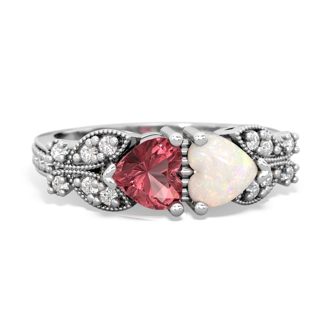 Pink Tourmaline Diamond Butterflies 14K White Gold ring R5601