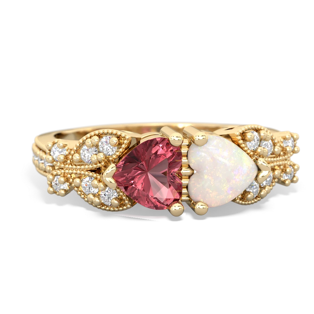 Pink Tourmaline Diamond Butterflies 14K Yellow Gold ring R5601