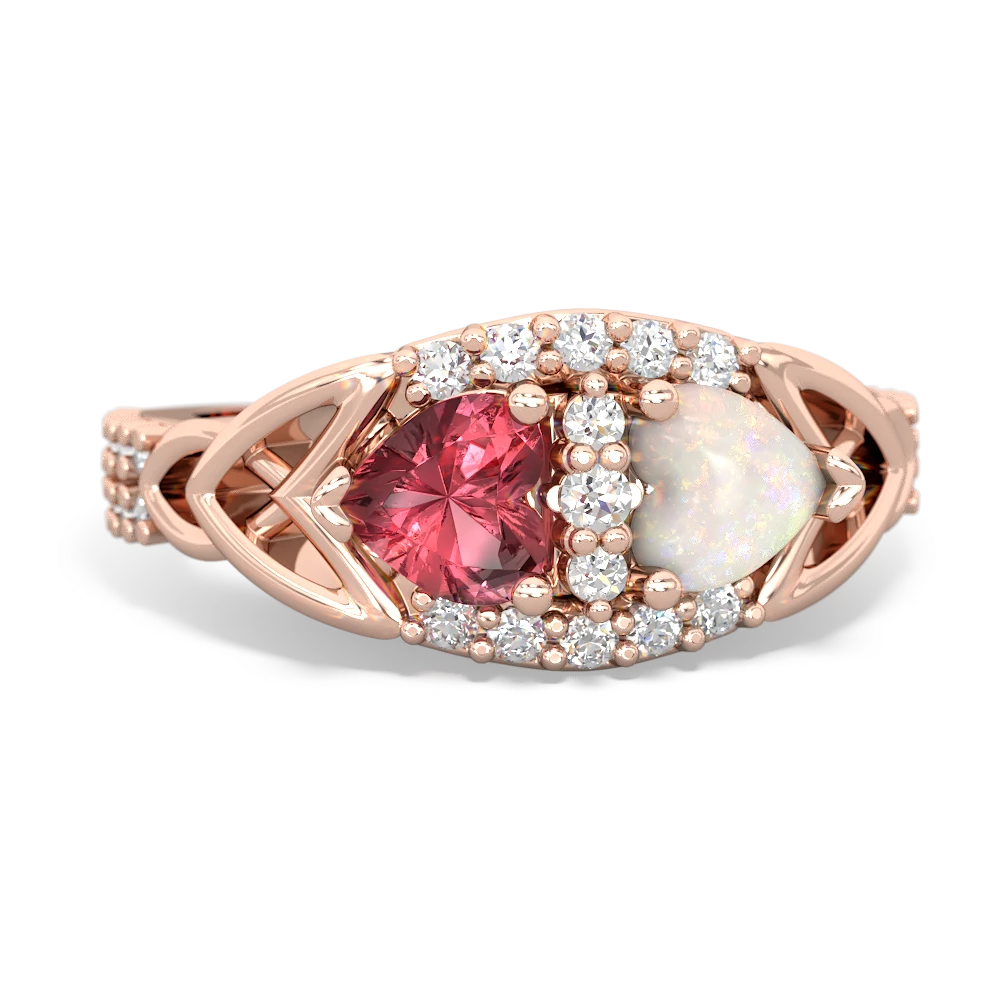 Pink Tourmaline Sparkling Celtic Knot 14K Rose Gold ring R2645