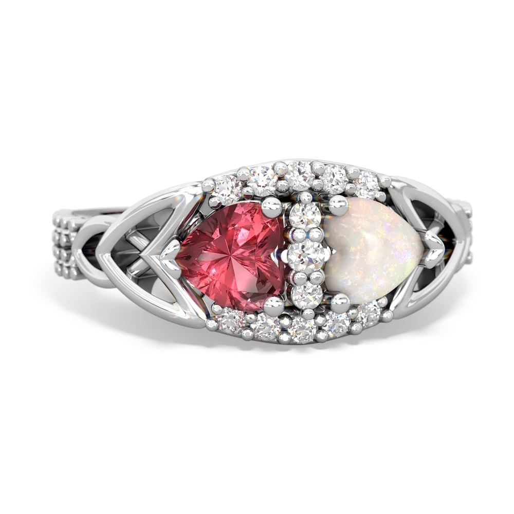 Pink Tourmaline Sparkling Celtic Knot 14K White Gold ring R2645