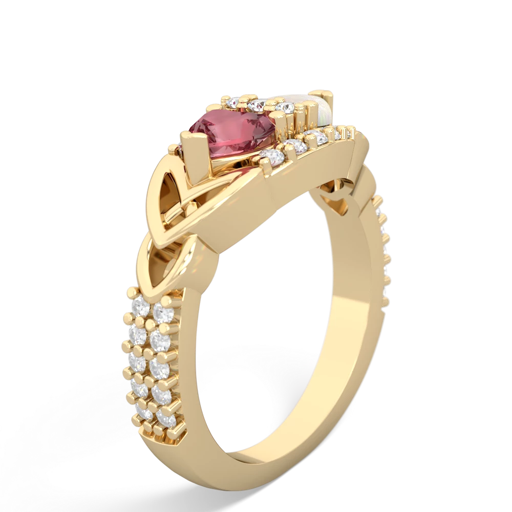 Pink Tourmaline Sparkling Celtic Knot 14K Yellow Gold ring R2645