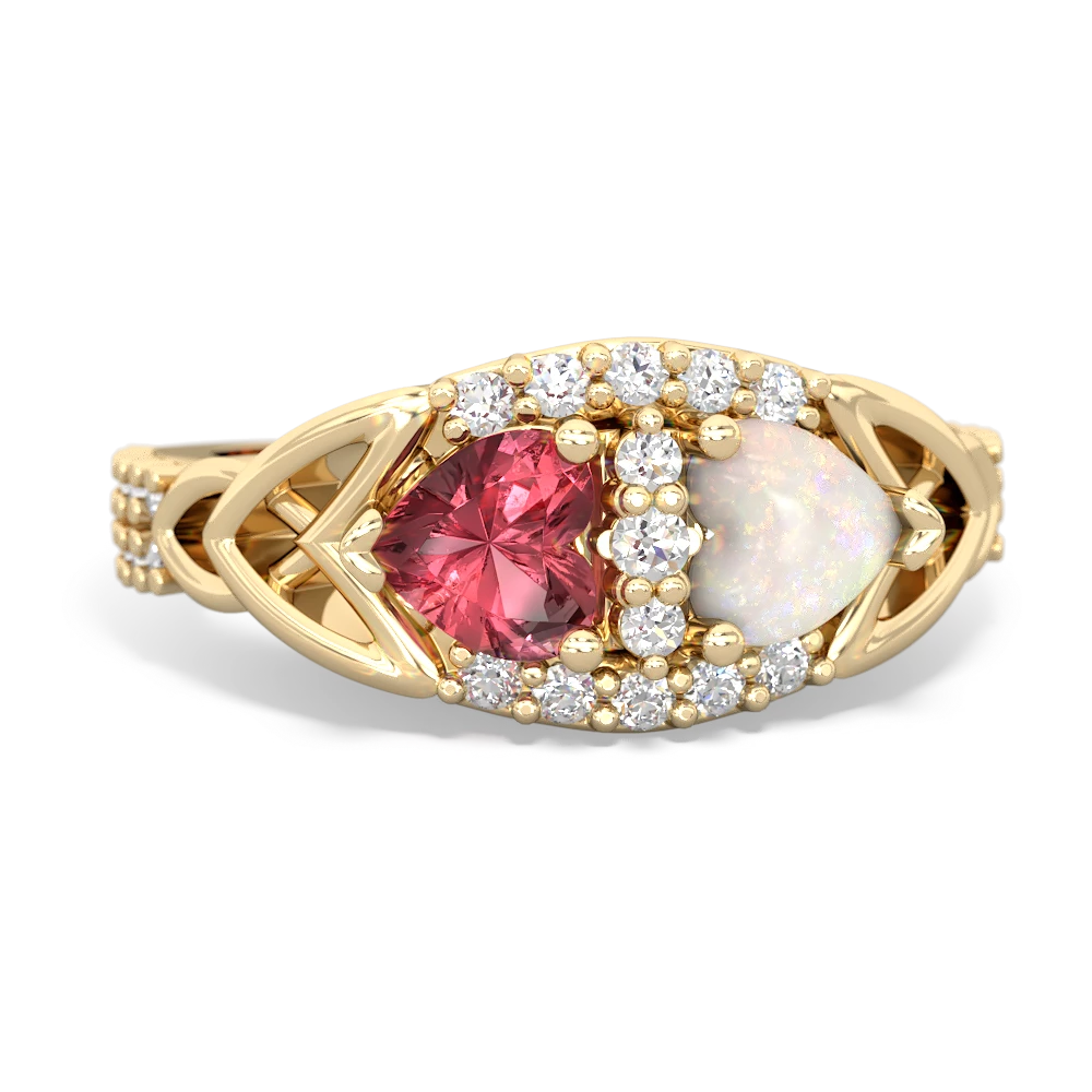 Pink Tourmaline Sparkling Celtic Knot 14K Yellow Gold ring R2645