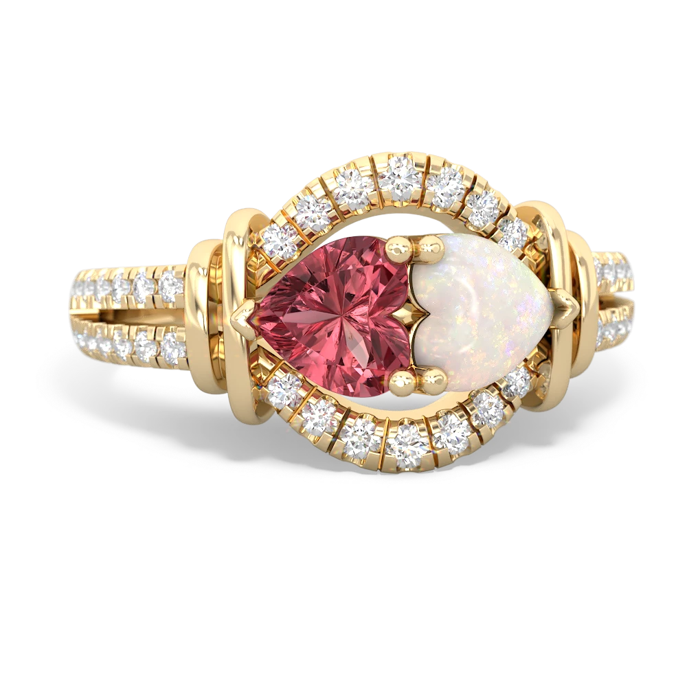 Pink Tourmaline Art-Deco Keepsake 14K Yellow Gold ring R5630