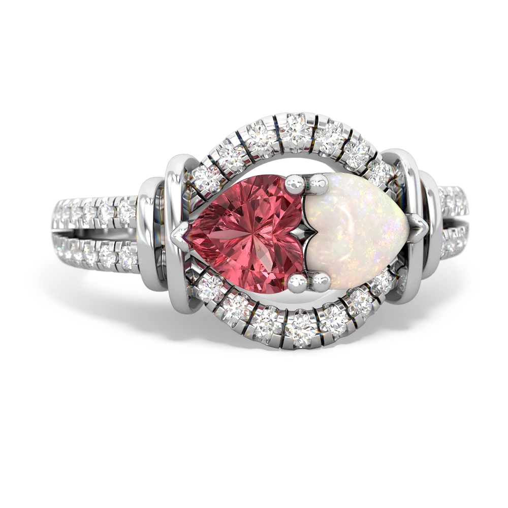 Pink Tourmaline Art-Deco Keepsake 14K White Gold ring R5630