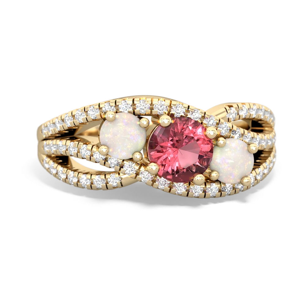 Pink Tourmaline Three Stone Aurora 14K Yellow Gold ring R3080