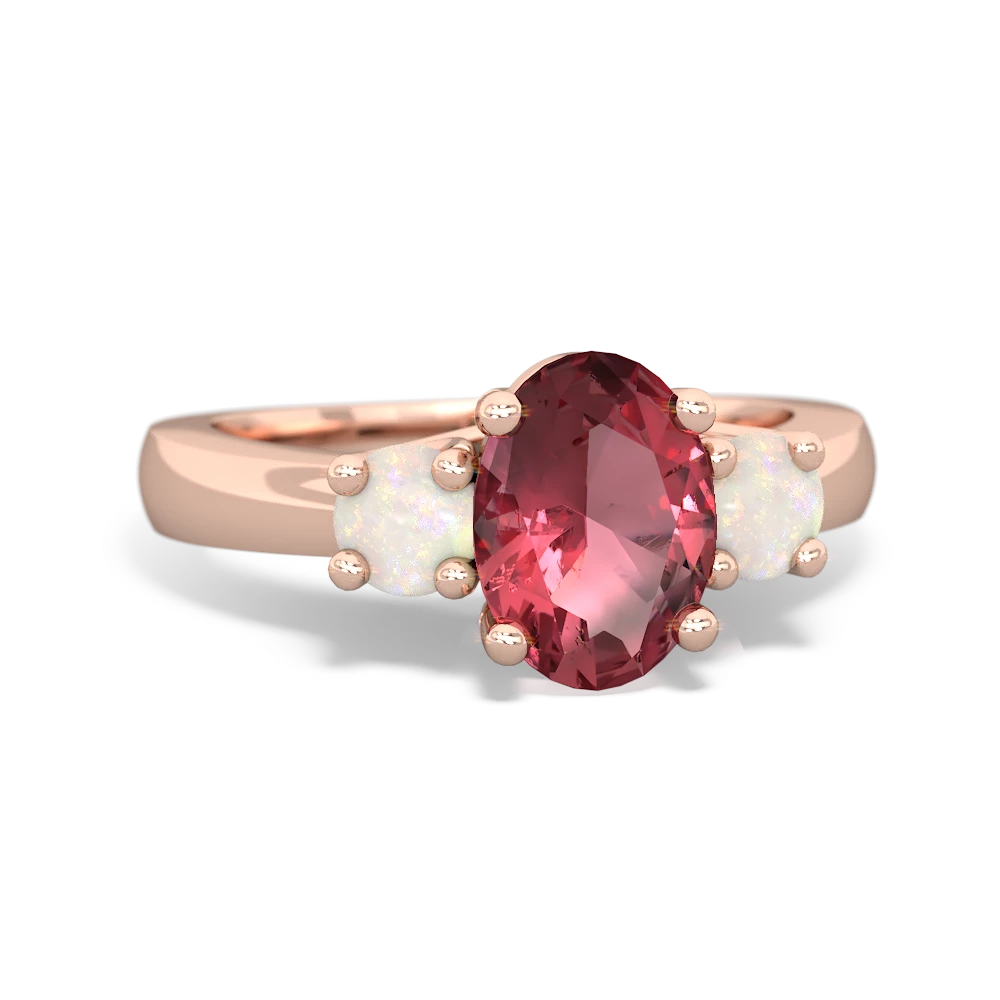 Pink Tourmaline Three Stone Oval Trellis 14K Rose Gold ring R4024