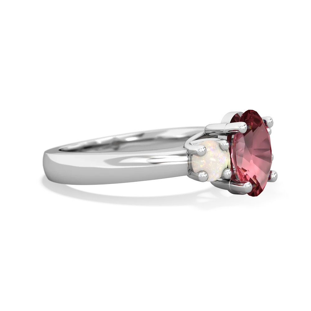 Pink Tourmaline Three Stone Oval Trellis 14K White Gold ring R4024