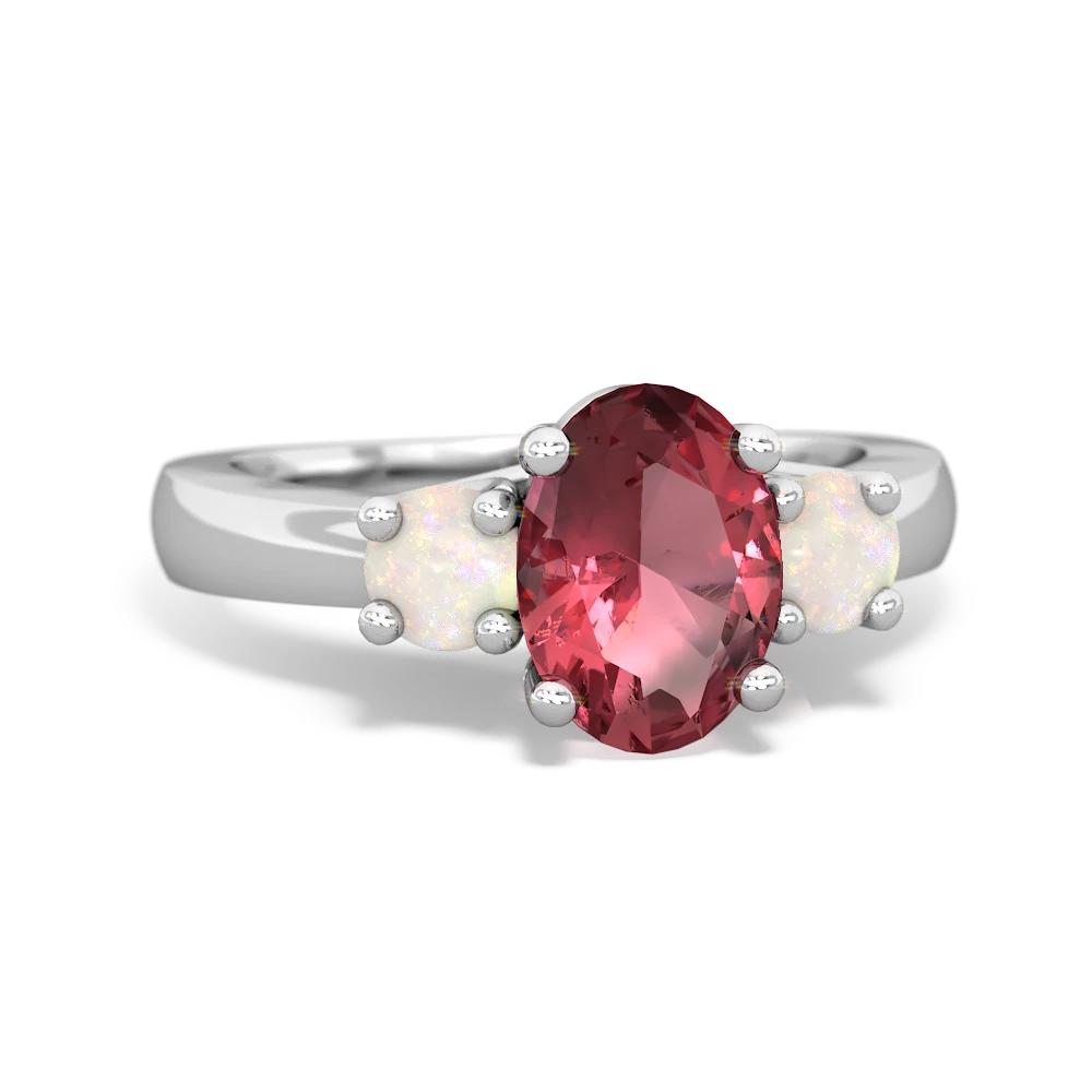 Pink Tourmaline Three Stone Oval Trellis 14K White Gold ring R4024