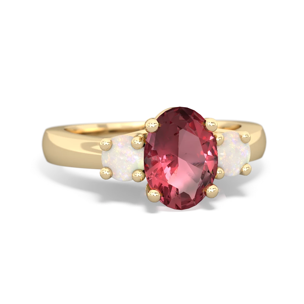 Pink Tourmaline Three Stone Oval Trellis 14K Yellow Gold ring R4024