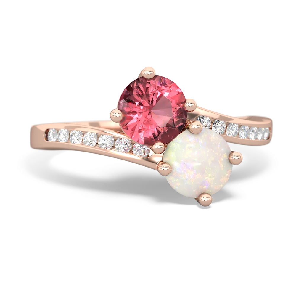 Pink Tourmaline Channel Set Two Stone 14K Rose Gold ring R5303